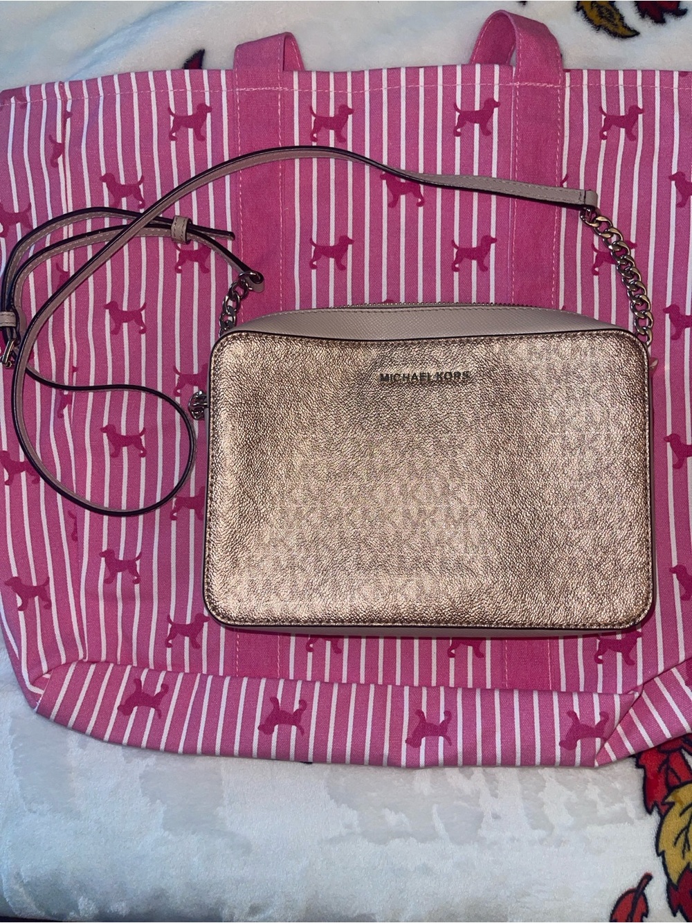 Michael Kors Metallic Rose Gold Crossbody Bag